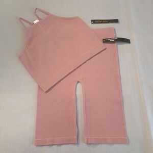 New Mix Women's Yoga Set Of Crop Tank Top & Shorts Soft‎ Pink Size M/L